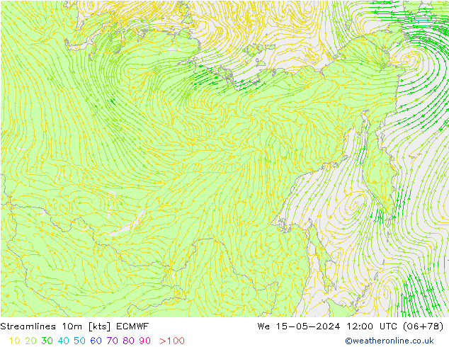 Línea de corriente 10m ECMWF mié 15.05.2024 12 UTC
