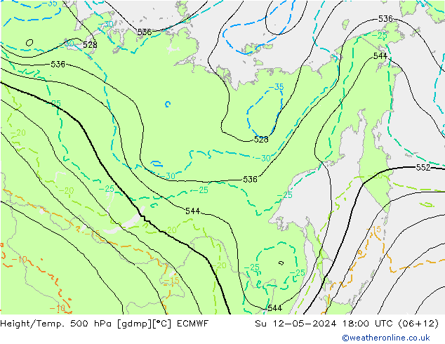 Z500/Rain (+SLP)/Z850 ECMWF  12.05.2024 18 UTC