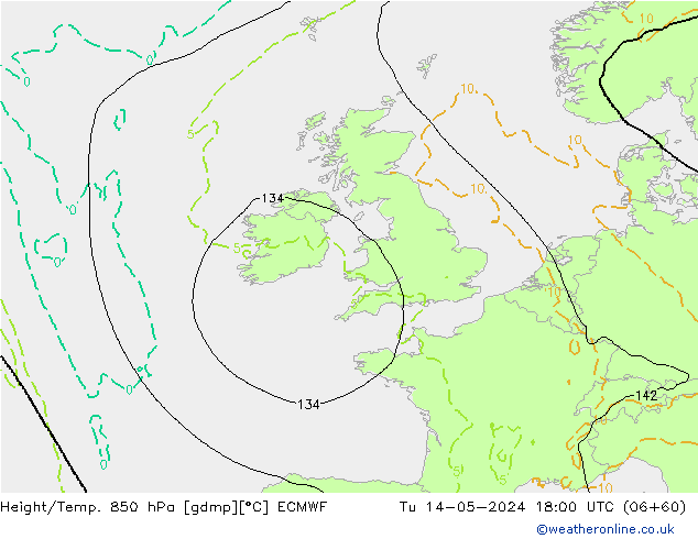 Z500/Rain (+SLP)/Z850 ECMWF wto. 14.05.2024 18 UTC