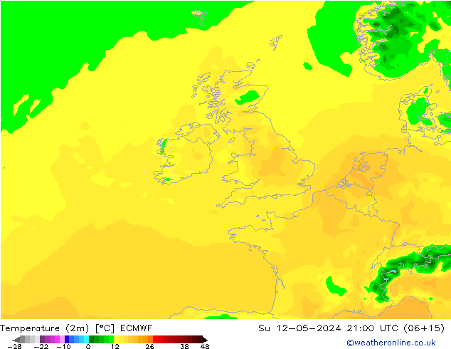 Temperaturkarte (2m) ECMWF So 12.05.2024 21 UTC