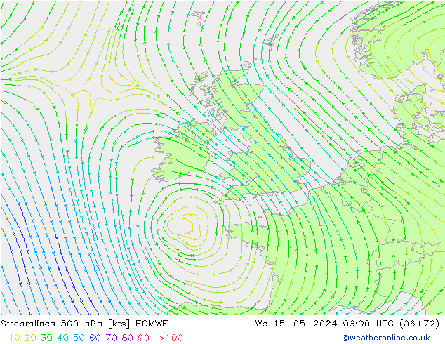 ветер 500 гПа ECMWF ср 15.05.2024 06 UTC