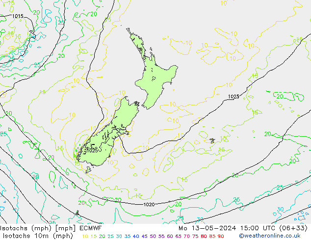Isotachs (mph) ECMWF  13.05.2024 15 UTC
