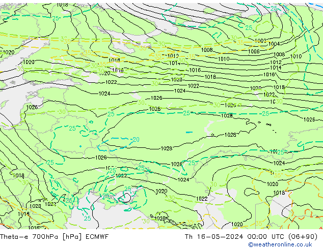 Theta-e 700hPa ECMWF Per 16.05.2024 00 UTC