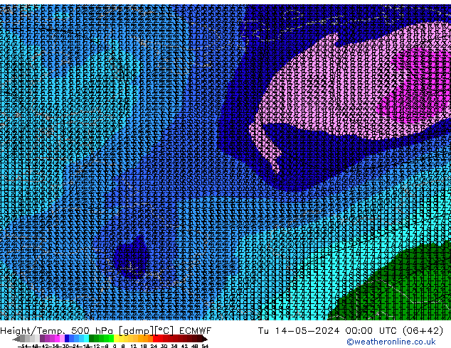 Z500/Rain (+SLP)/Z850 ECMWF вт 14.05.2024 00 UTC