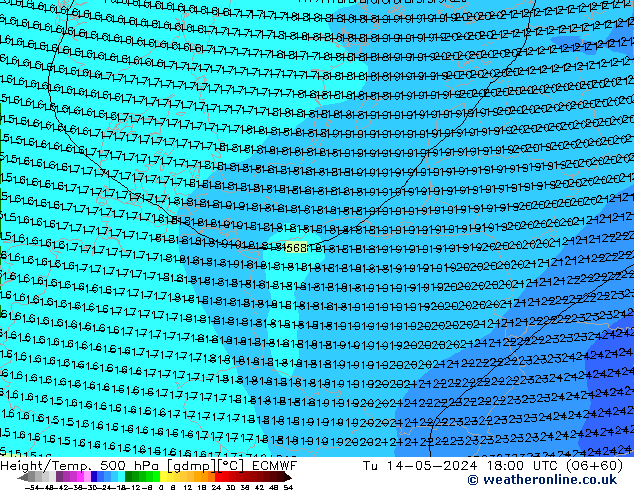 Z500/Rain (+SLP)/Z850 ECMWF вт 14.05.2024 18 UTC