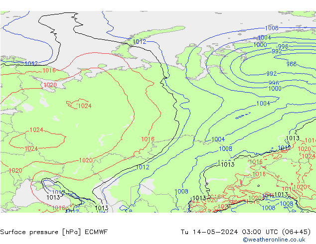 pressão do solo ECMWF Ter 14.05.2024 03 UTC