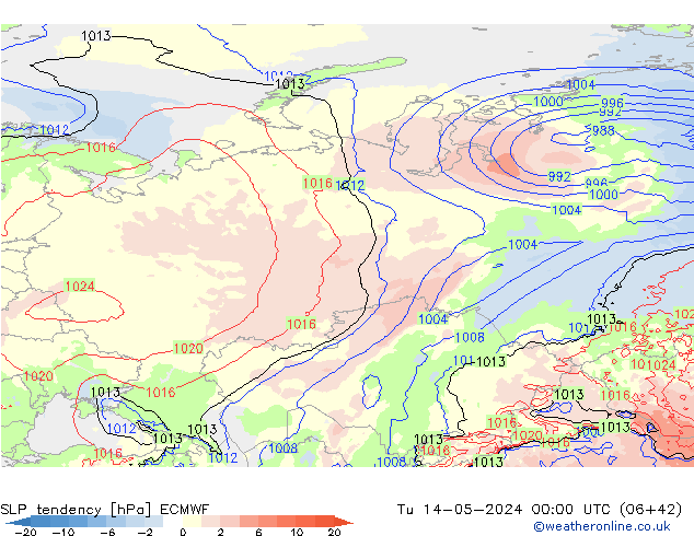 Drucktendenz ECMWF Di 14.05.2024 00 UTC