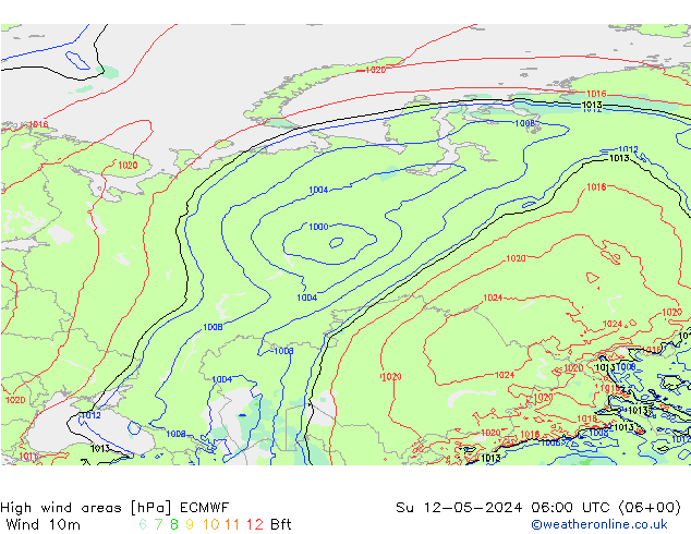 High wind areas ECMWF Su 12.05.2024 06 UTC