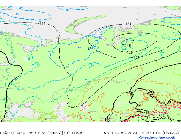 Z500/Rain (+SLP)/Z850 ECMWF  13.05.2024 12 UTC