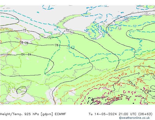 Height/Temp. 925 hPa ECMWF Tu 14.05.2024 21 UTC