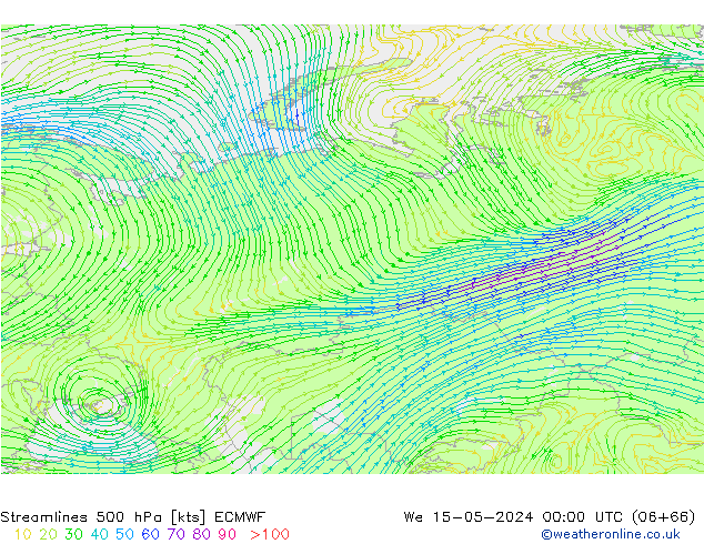 ветер 500 гПа ECMWF ср 15.05.2024 00 UTC