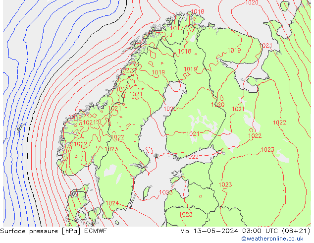 地面气压 ECMWF 星期一 13.05.2024 03 UTC