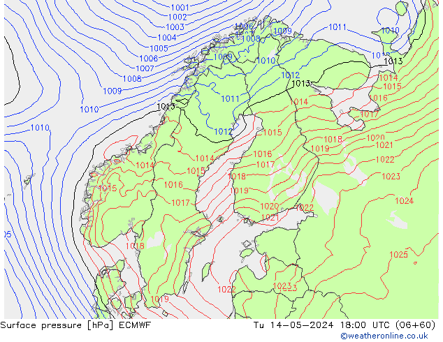 Bodendruck ECMWF Di 14.05.2024 18 UTC