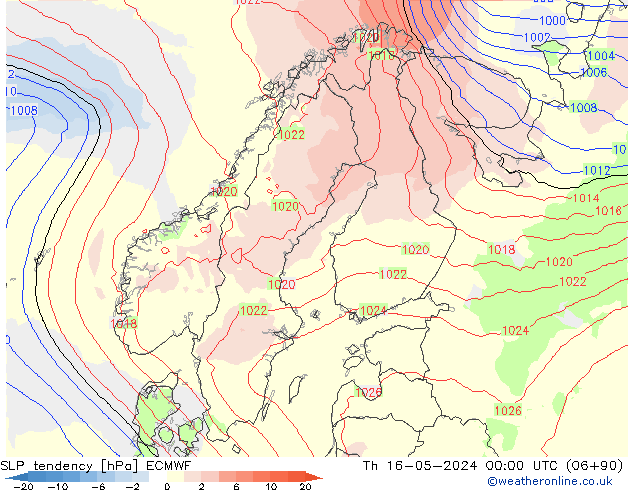 Tendenza di Pressione ECMWF gio 16.05.2024 00 UTC