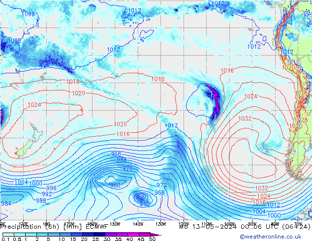 Yağış (6h) ECMWF Pzt 13.05.2024 06 UTC