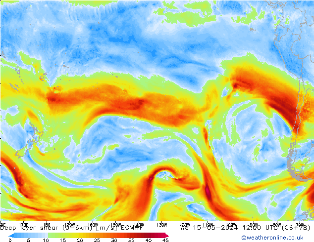 Deep layer shear (0-6km) ECMWF  15.05.2024 12 UTC