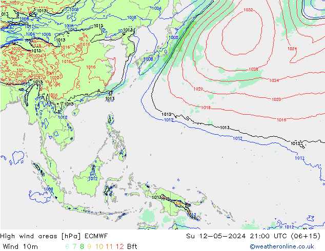 High wind areas ECMWF dom 12.05.2024 21 UTC