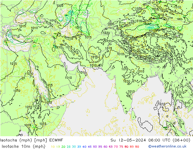 Eşrüzgar Hızları mph ECMWF Paz 12.05.2024 06 UTC