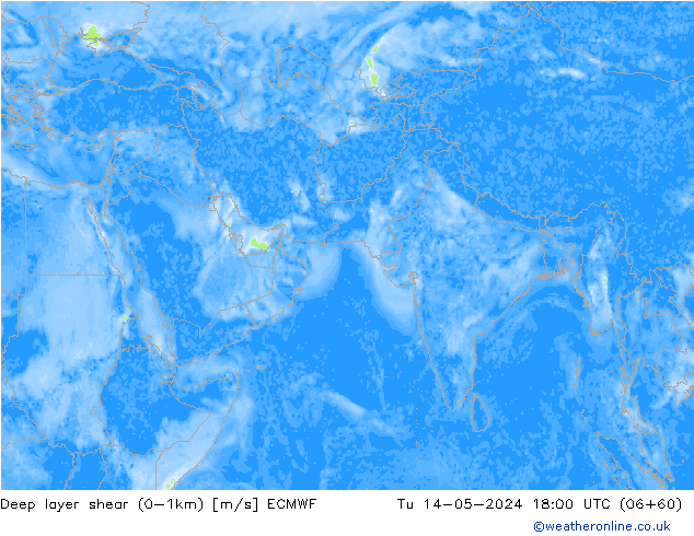 Deep layer shear (0-1km) ECMWF вт 14.05.2024 18 UTC