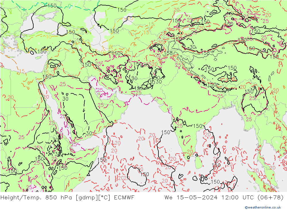 Z500/Rain (+SLP)/Z850 ECMWF Qua 15.05.2024 12 UTC