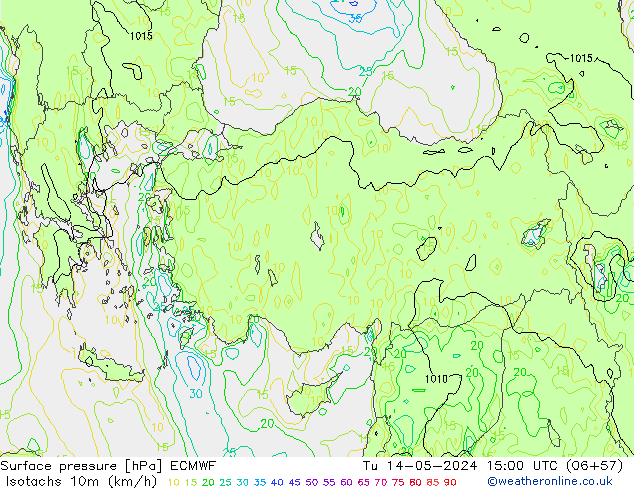 Isotachen (km/h) ECMWF di 14.05.2024 15 UTC