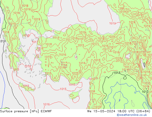 Pressione al suolo ECMWF mer 15.05.2024 18 UTC