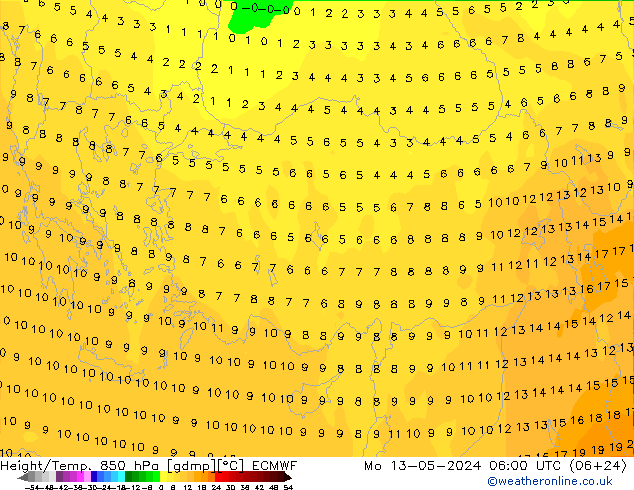 Z500/Rain (+SLP)/Z850 ECMWF пн 13.05.2024 06 UTC