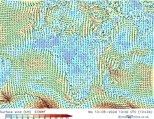 Wind 10 m (bft) ECMWF ma 13.05.2024 12 UTC