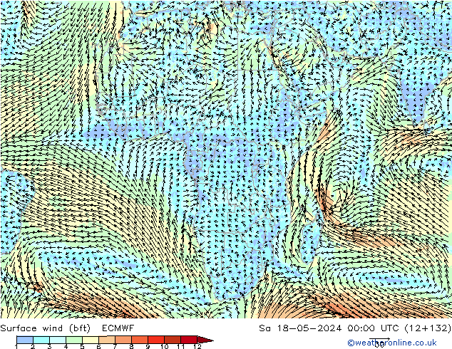 Surface wind (bft) ECMWF So 18.05.2024 00 UTC