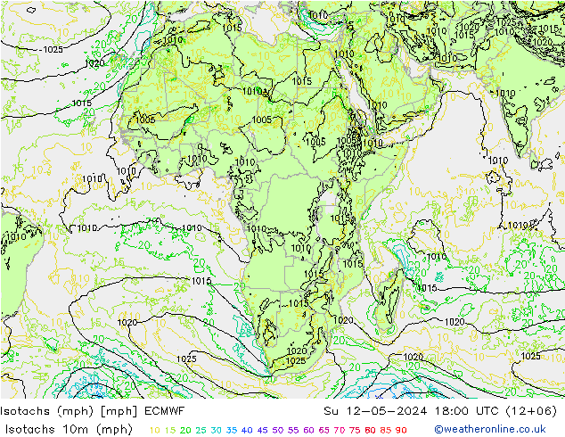 Isotachs (mph) ECMWF Su 12.05.2024 18 UTC