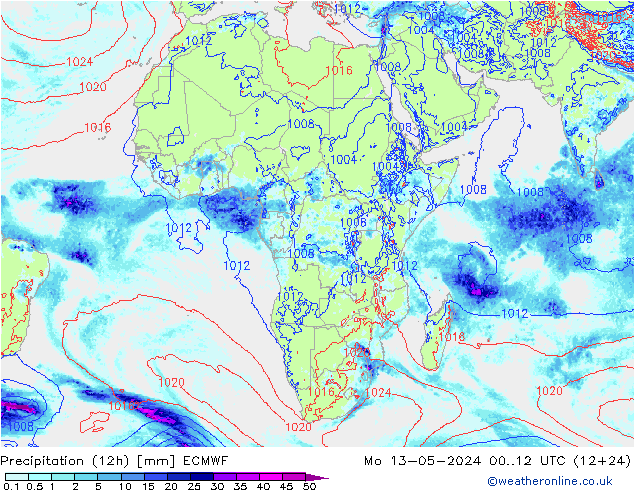 Precipitazione (12h) ECMWF lun 13.05.2024 12 UTC