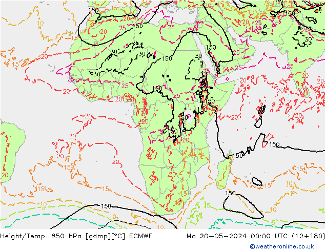 Height/Temp. 850 hPa ECMWF pon. 20.05.2024 00 UTC