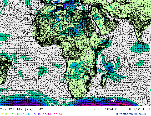 Wind 850 hPa ECMWF Pá 17.05.2024 00 UTC