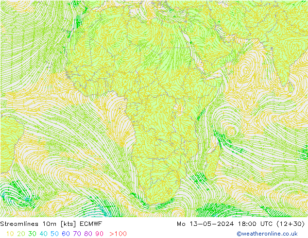 Linha de corrente 10m ECMWF Seg 13.05.2024 18 UTC