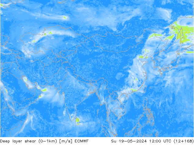 Deep layer shear (0-1km) ECMWF Paz 19.05.2024 12 UTC