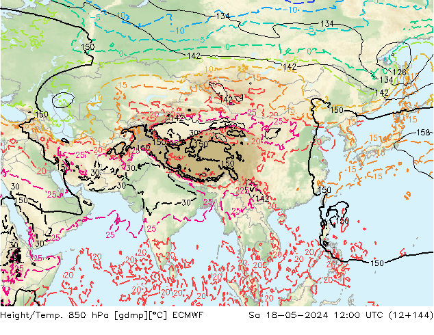 Z500/Yağmur (+YB)/Z850 ECMWF Cts 18.05.2024 12 UTC
