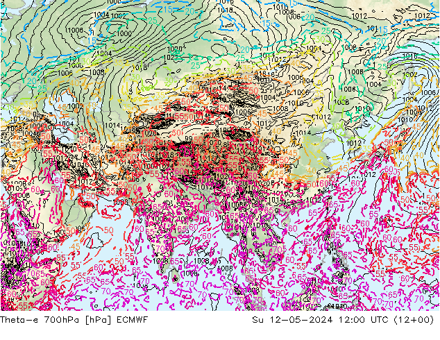 Theta-e 700hPa ECMWF Paz 12.05.2024 12 UTC