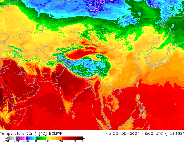 Sıcaklık Haritası (2m) ECMWF Pzt 20.05.2024 18 UTC