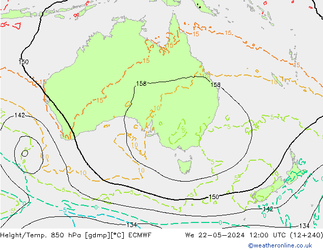 Yükseklik/Sıc. 850 hPa ECMWF Çar 22.05.2024 12 UTC