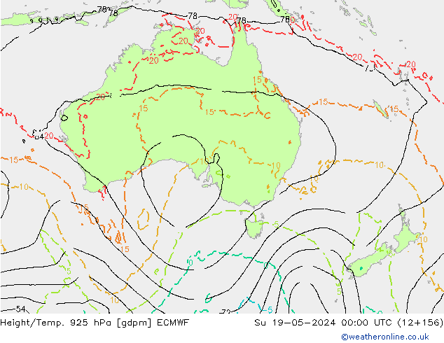 Yükseklik/Sıc. 925 hPa ECMWF Paz 19.05.2024 00 UTC