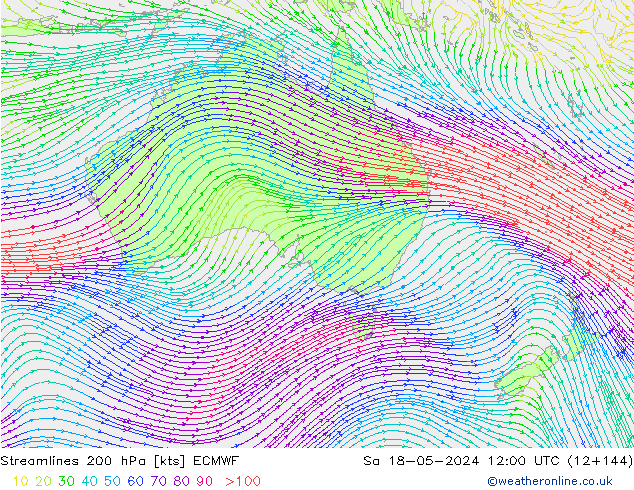 Streamlines 200 hPa ECMWF Sa 18.05.2024 12 UTC