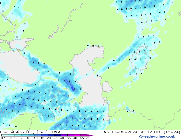 Precipitation (6h) ECMWF Po 13.05.2024 12 UTC