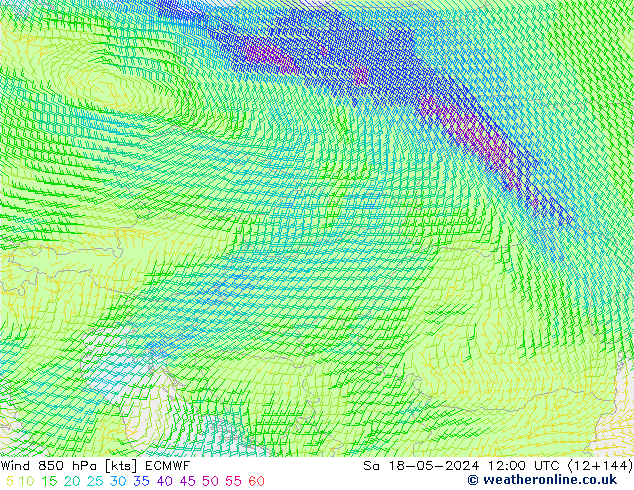 Wind 850 hPa ECMWF za 18.05.2024 12 UTC