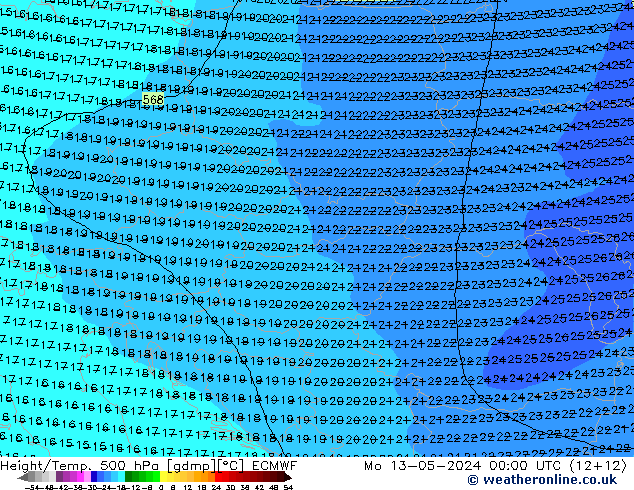 Z500/Rain (+SLP)/Z850 ECMWF Mo 13.05.2024 00 UTC