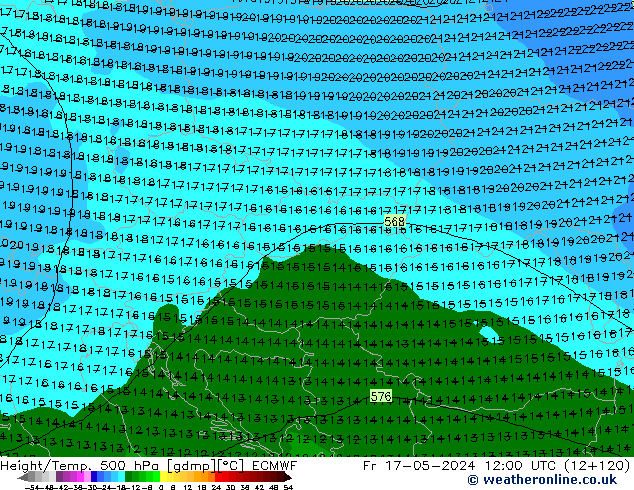 Z500/Yağmur (+YB)/Z850 ECMWF Cu 17.05.2024 12 UTC