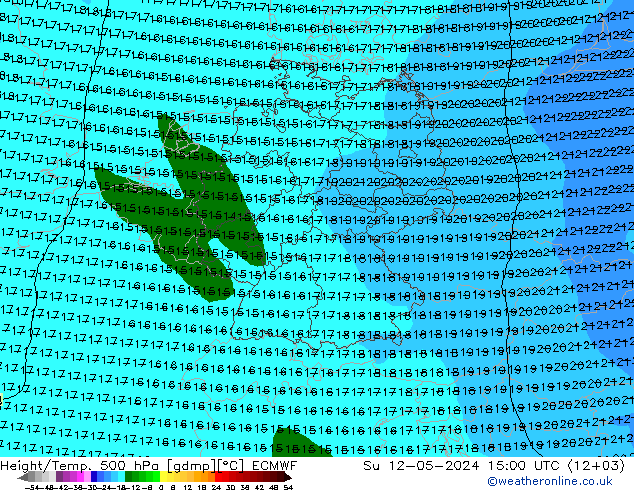 Height/Temp. 500 гПа ECMWF Вс 12.05.2024 15 UTC