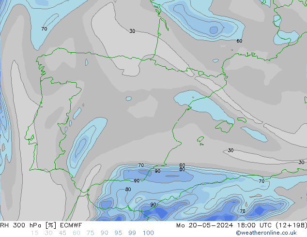 300 hPa Nispi Nem ECMWF Pzt 20.05.2024 18 UTC
