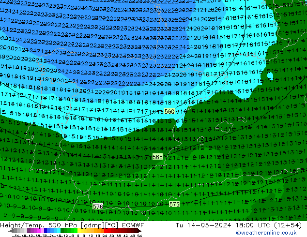 Z500/Regen(+SLP)/Z850 ECMWF di 14.05.2024 18 UTC