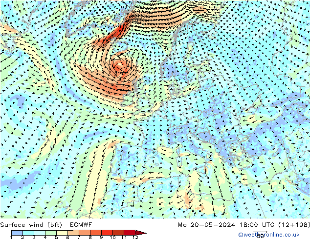 Bodenwind (bft) ECMWF Mo 20.05.2024 18 UTC