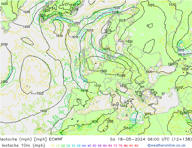 Isotachen (mph) ECMWF za 18.05.2024 06 UTC